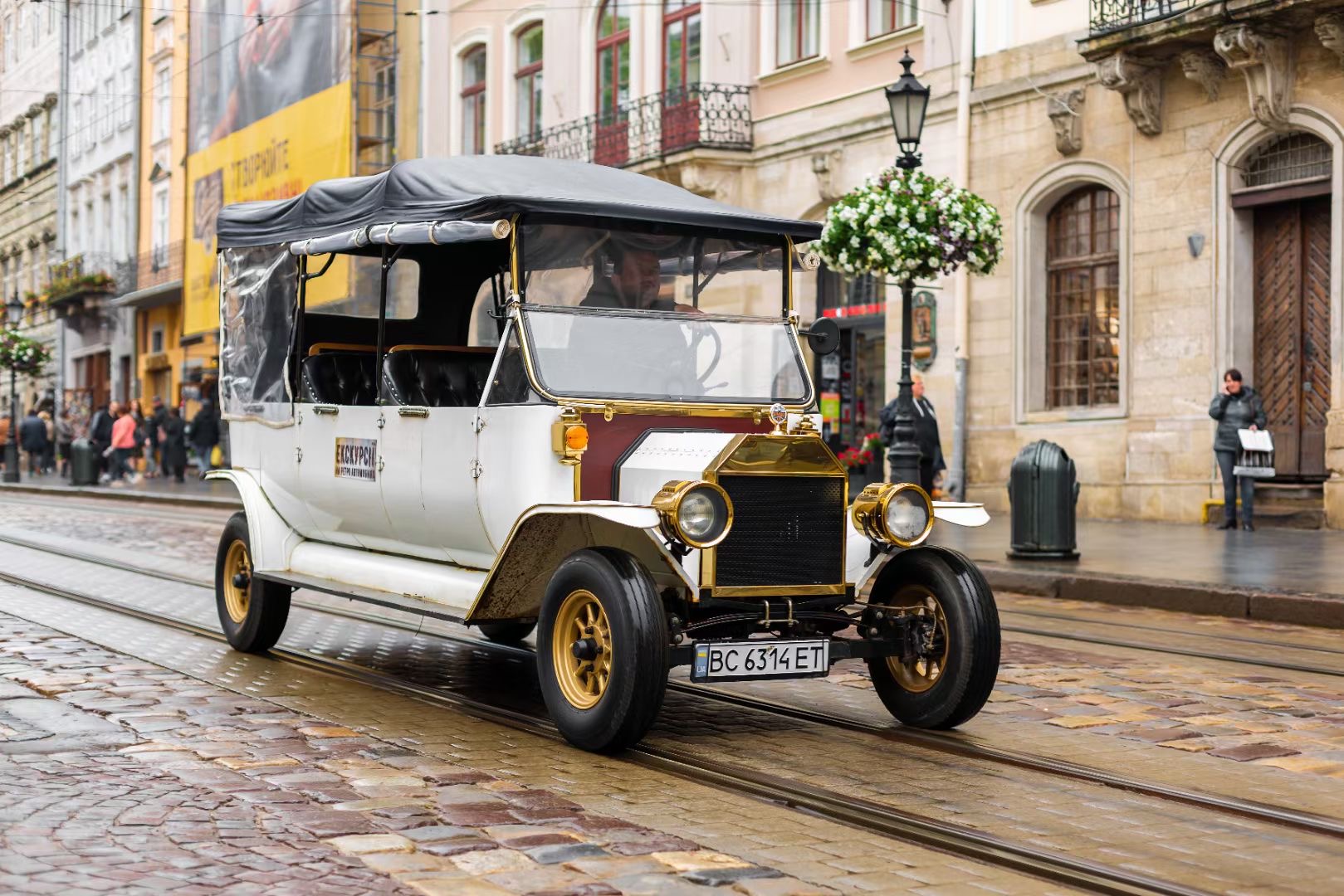 Ford model t golf cart driving in Europe